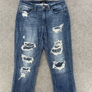 Judy Blue Women’s Jeans Skinny Fit Capris 11 / 30 Blue Distressed  Stretch Denim